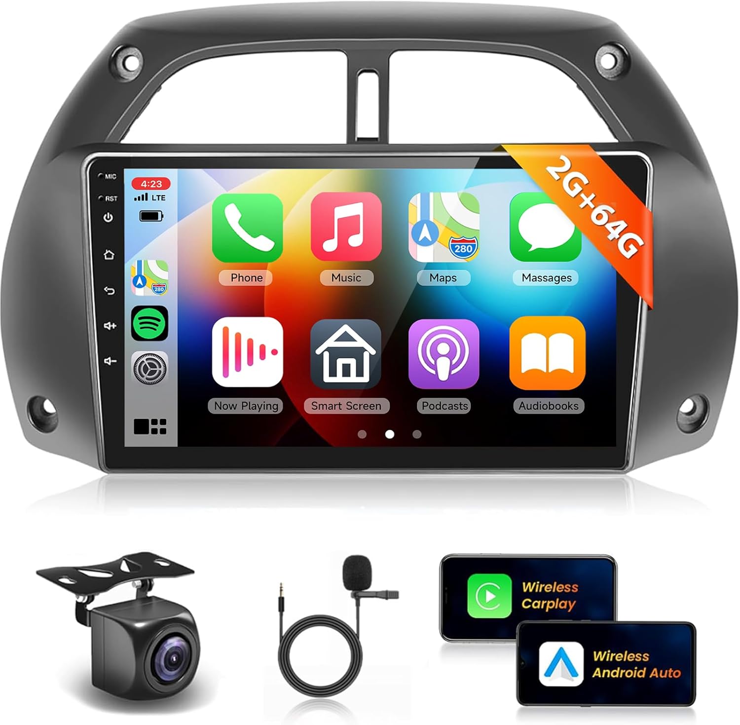 【16EQ】 2G 64G Radio for Toyota RAV4 2001 2002 2003 2004 2005 2006 Car Stereo with Wireless CarPlay Android Auto,9'' 1080P HD IPS Touch Screen,Bluetooth,28UIs,FM/RDS,GPS WiFi MirrorLink Backup Camera