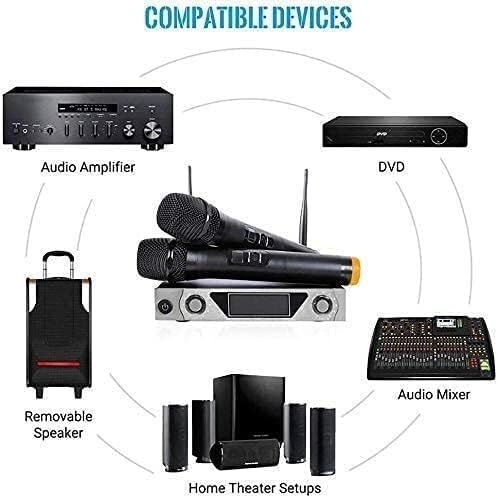 Wireless Microphone, Handheld Professional Microphone with 2 Wireless Microphones, Media Player Support