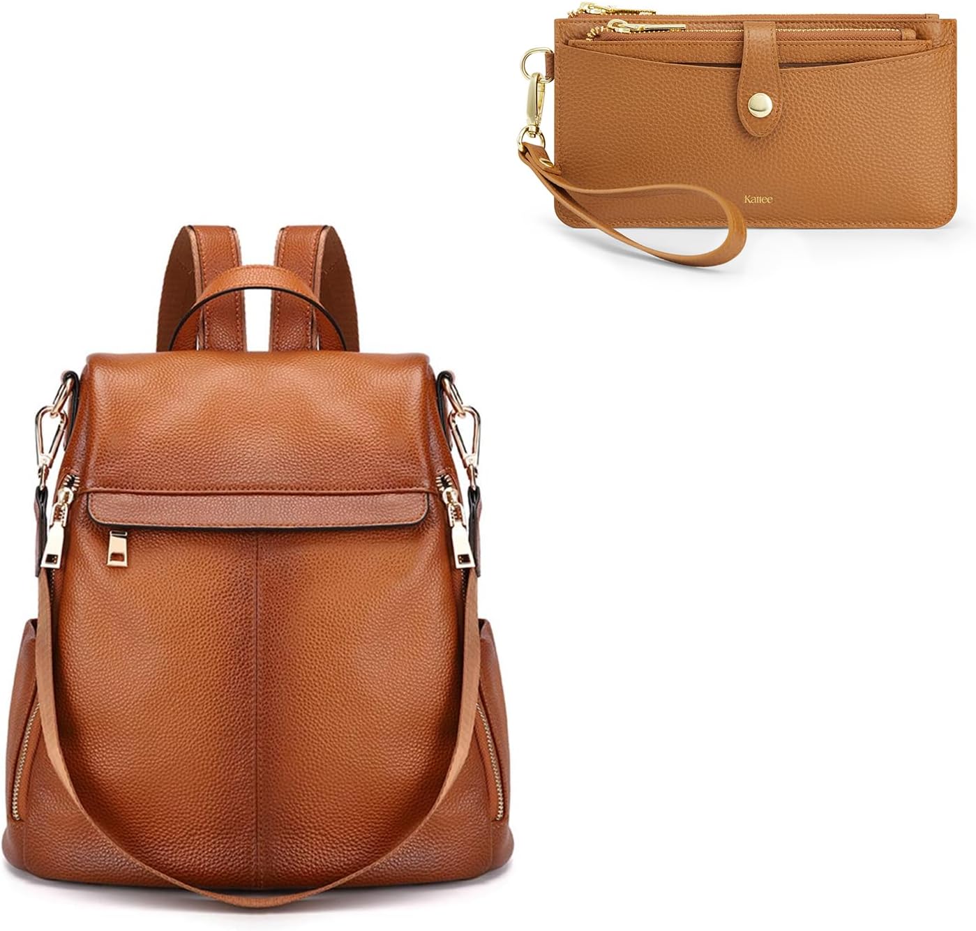 Kattee Leather Backpack Purse for Women Bundle with Women's Small Leather Purse