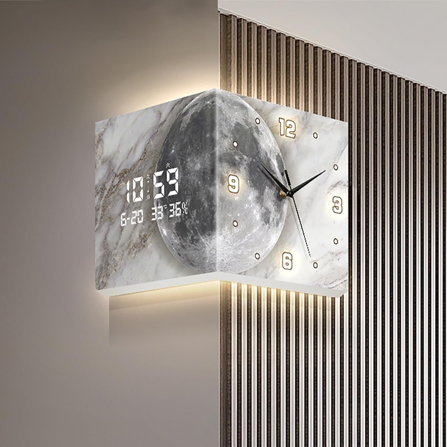 Luxury Double-Sided Corner Wall Clock with LED Light, Modern Large Digital Wall Mount Clock for Living Room, Bedroom, Home Decorative(10'', Sensor Luminous)