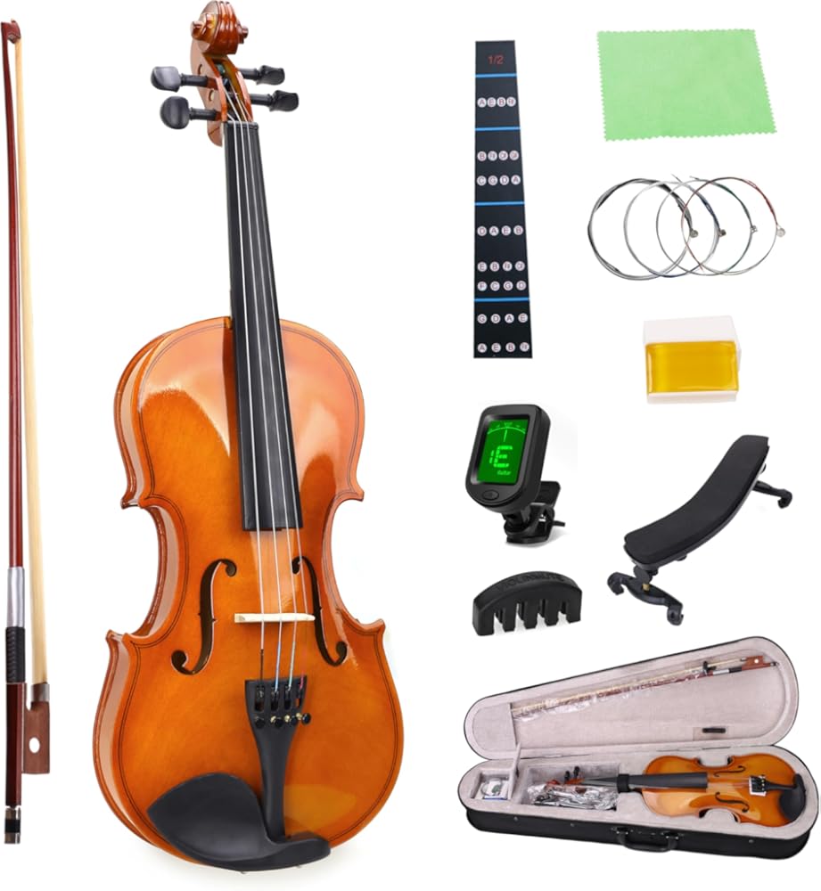 NANYI Size 4/4 beginner first violin Set, Natural Solid Wood Beginner Violin with Shoulder Rest, Rosin, Bow, Case, and Bridge, Stringed Musical Instruments Violin Music Hobby