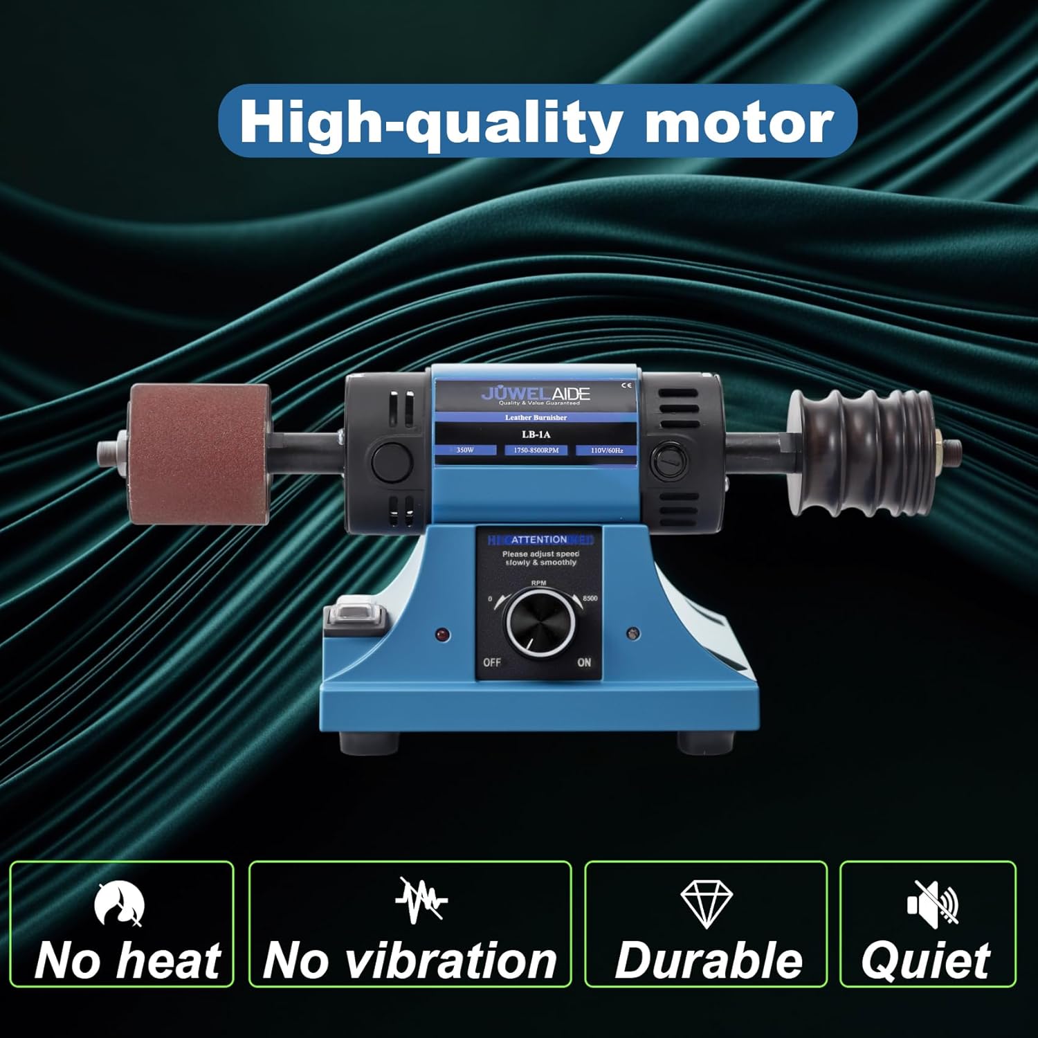 Leather Burnishing Machine | Variable Speed Leathercraft Bench Grinder, Polishing Tool, Sanding Machine, Rosewood Wheel for Leather Edge | Low Noise Motor, Standard 2x2 Inch Drum Sleeves