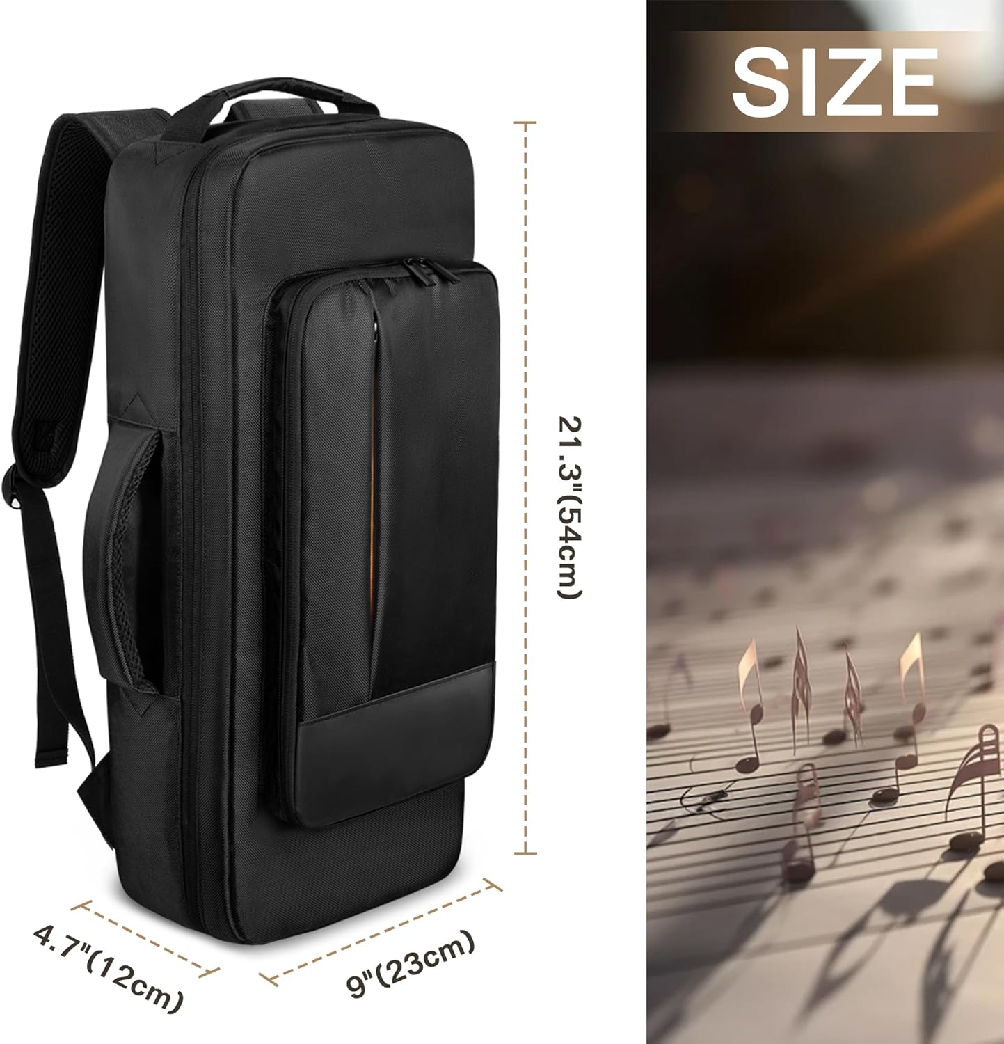 Trumpet Case Backpack, Musical Instrument Storage Carrying Bags with Thick Cotton Liner, Separate Pocket for 2 Mutes, 2 Carrying Ways, Black