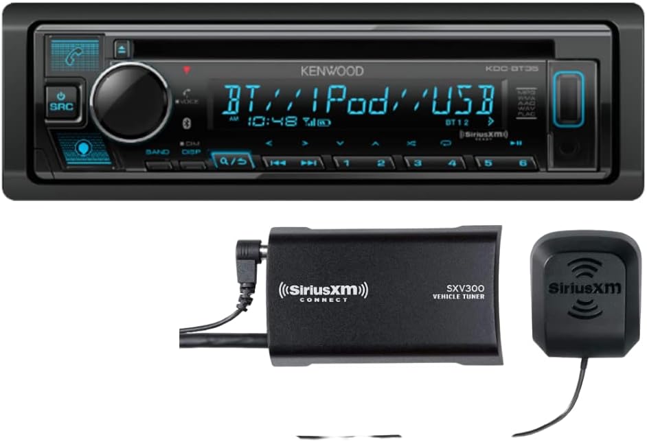 KENWOOD KDC-BT35 CD Receiver, Bluetooth,Alexa Built-in, Front USB & AUX, Variable Illumination, SiriusXM Ready, Spotify, Pandora Link for iPhone or Android Phone | Plus SXV300V1 SiriusXM Tuner