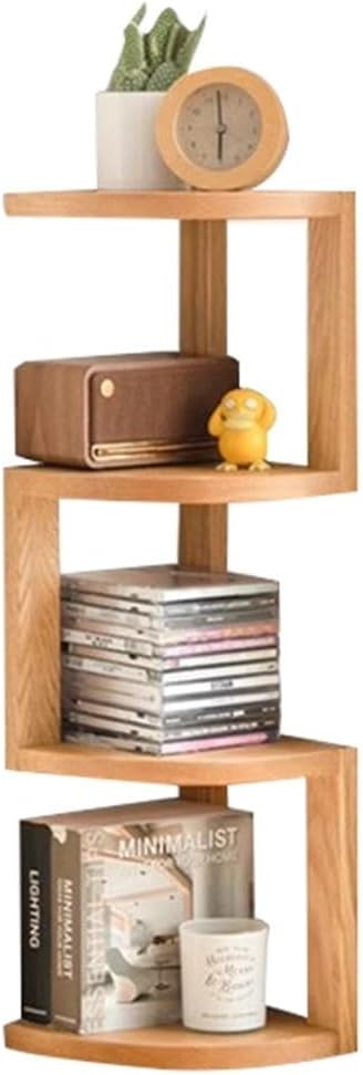 Oak Wood Corner Shelves - 4 Tier Corner Shelf Wall Mount Rustic Wooden Floating Shelves for Corner Plant Stand, Corner Bookshelf, Bedroom Living Room Bathroom Kitchen Office Apartment Decor