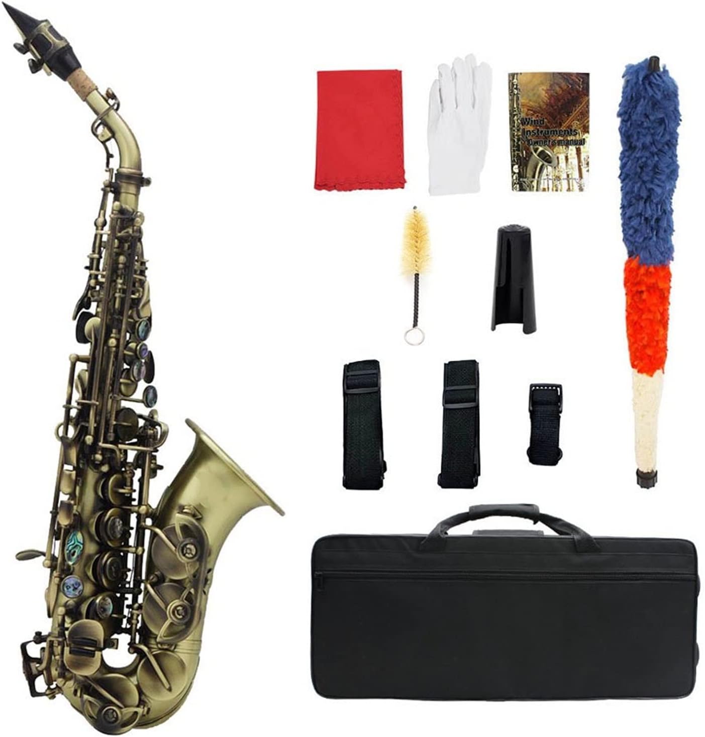 Bb Saxophone Sax Brass Material Black Nickel Plated Woodwind Instrument with Carry Case Gloves Cleaning Cloth Brush Student Saxophone (Color : Black Nickel Plating)