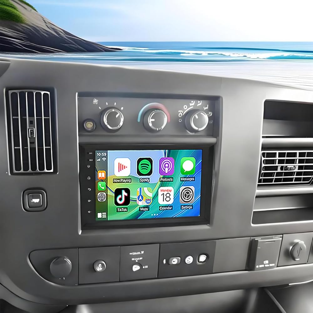 Android 15 Double Din Car Stereo Upgrade Radio for Chevy Express Van 2008-2019, 8 in Touchscreen with Wireless Carplay Android Auto GPS WiFi Bluetooth RDS DSP SWC Mirrorlink Mic Backup Camera