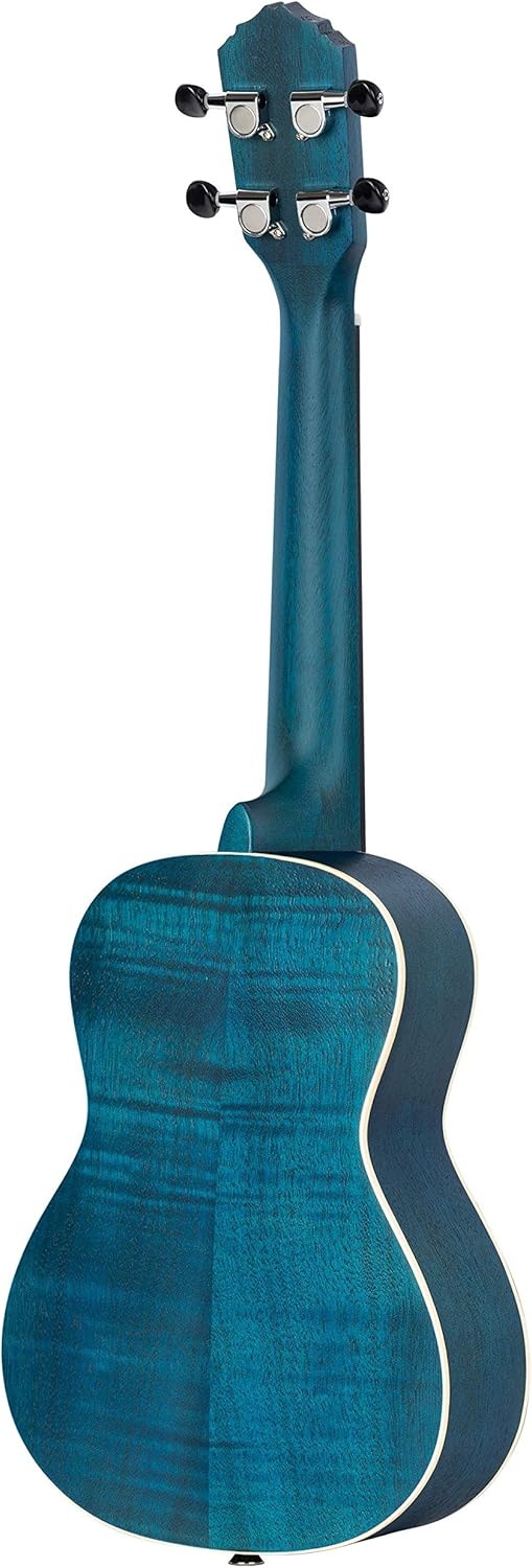 Ortega Guitars, 4-String Earth Series Concert Left-Handed Acoustic/Electric Ukulele, Transparent Ocean Blue, (RUOCEAN-CE-L)