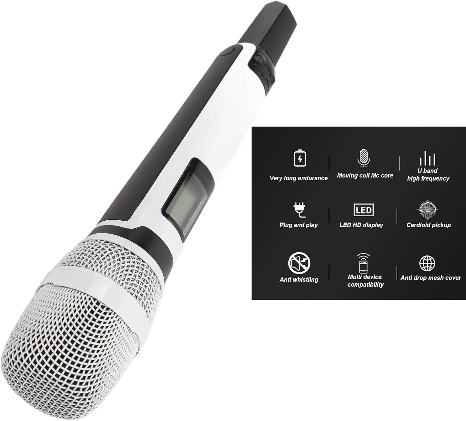VGEBY Microphone Set, Noise Reduction UHF Handheld Cordless Dynamic Cardioid Mic with Receiver for Karaoke Live Speech Singing
