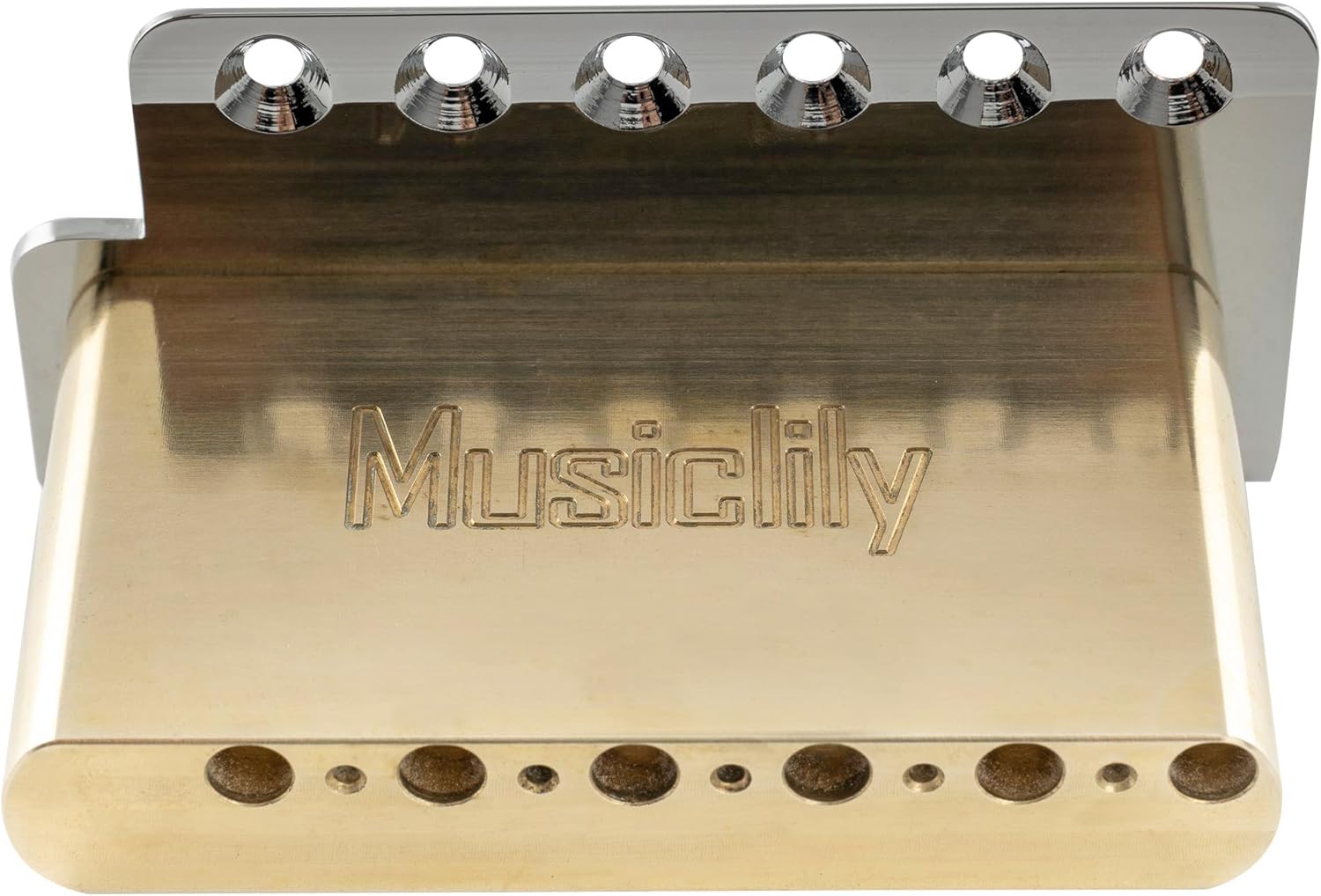 Musiclily Ultra 56mm (2-7/32 inch) American Vintage Style 6-Screw ST Tremolo Bridge with Modern Brass Saddles 42mm Solid Brass Block Push-In Arm for Strat Style Electric Guitar, Chrome