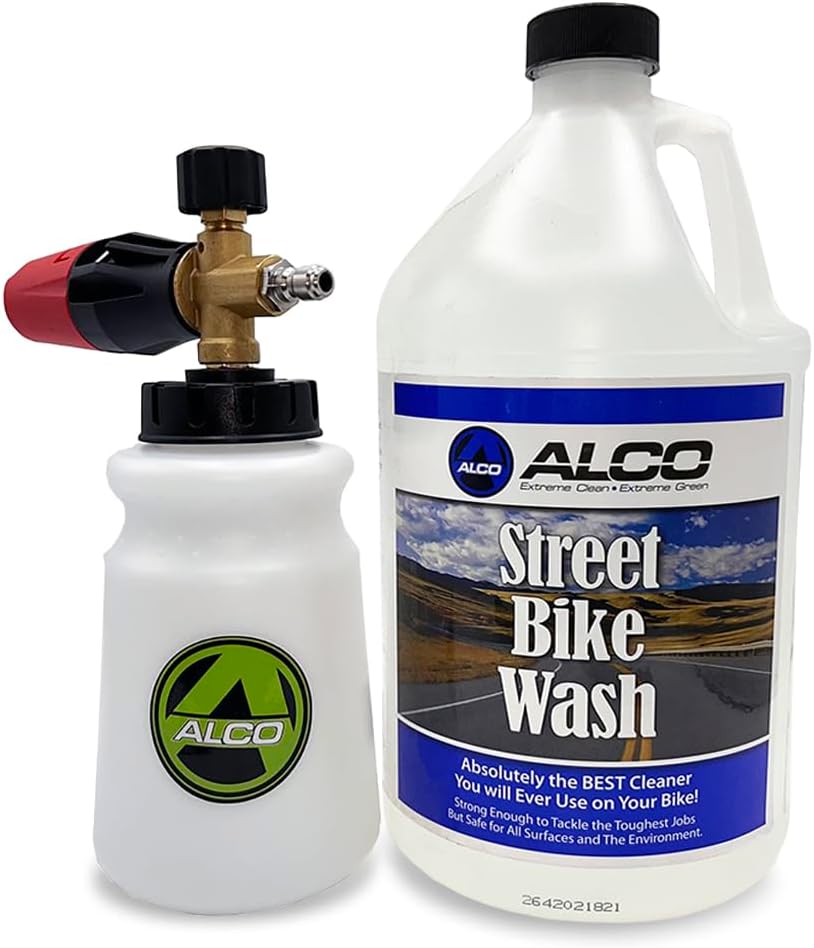 ALCO Cleaners Street Bike Wash 1 Gallon Jug with Premium 32 oz Foam Cannon Bundle