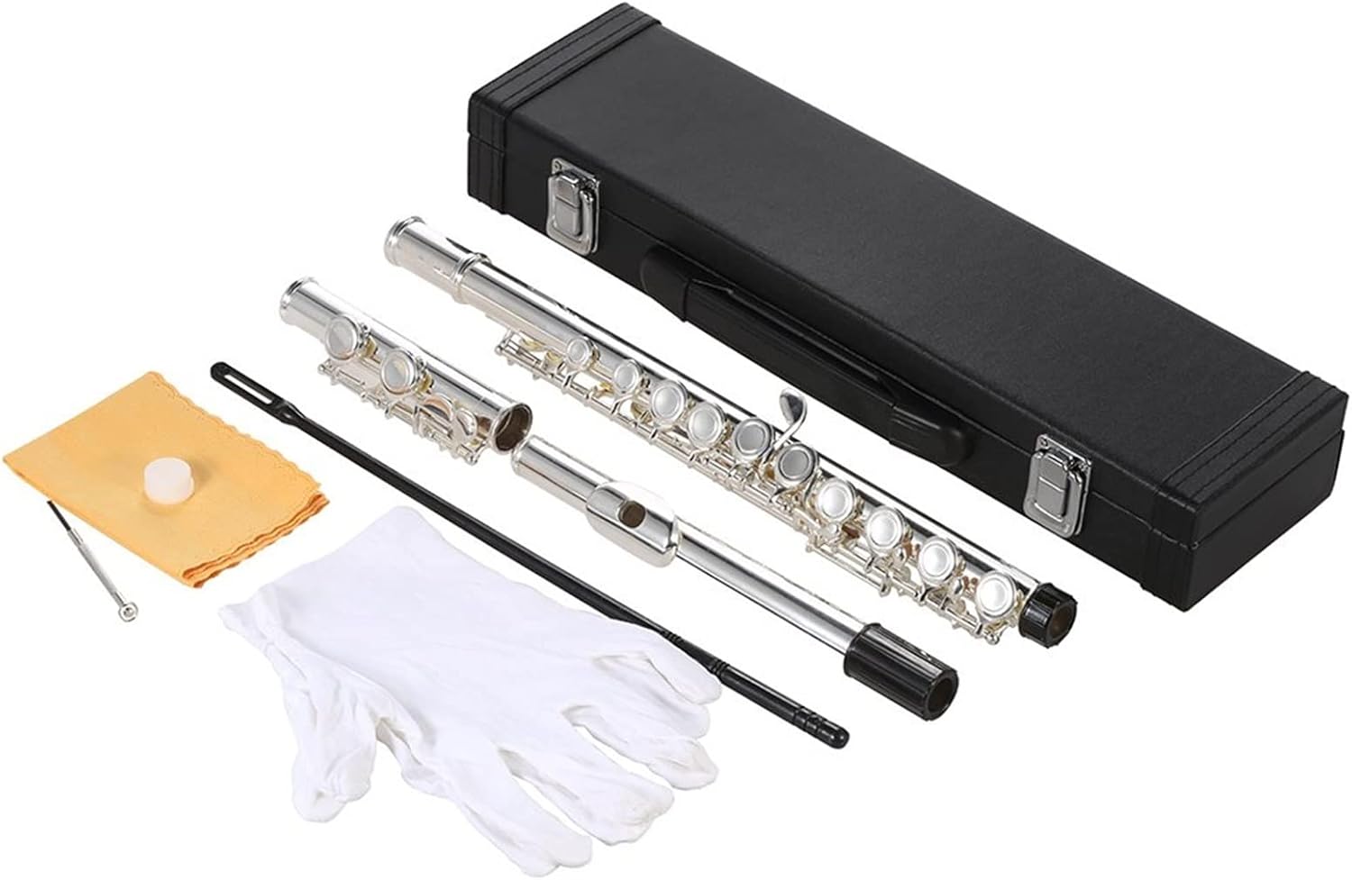 Flute Kit Flute Cupronickel Silver Plated 16 Closed Holes C Key with Case Screwdriver Wind Instruments Intermediate Flute