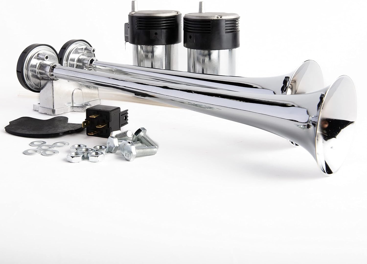 Viking Horns, Loud Sound 129dB 2-Trumpet Compact Air-Horn-Kit, With Dual-Air-Compressors