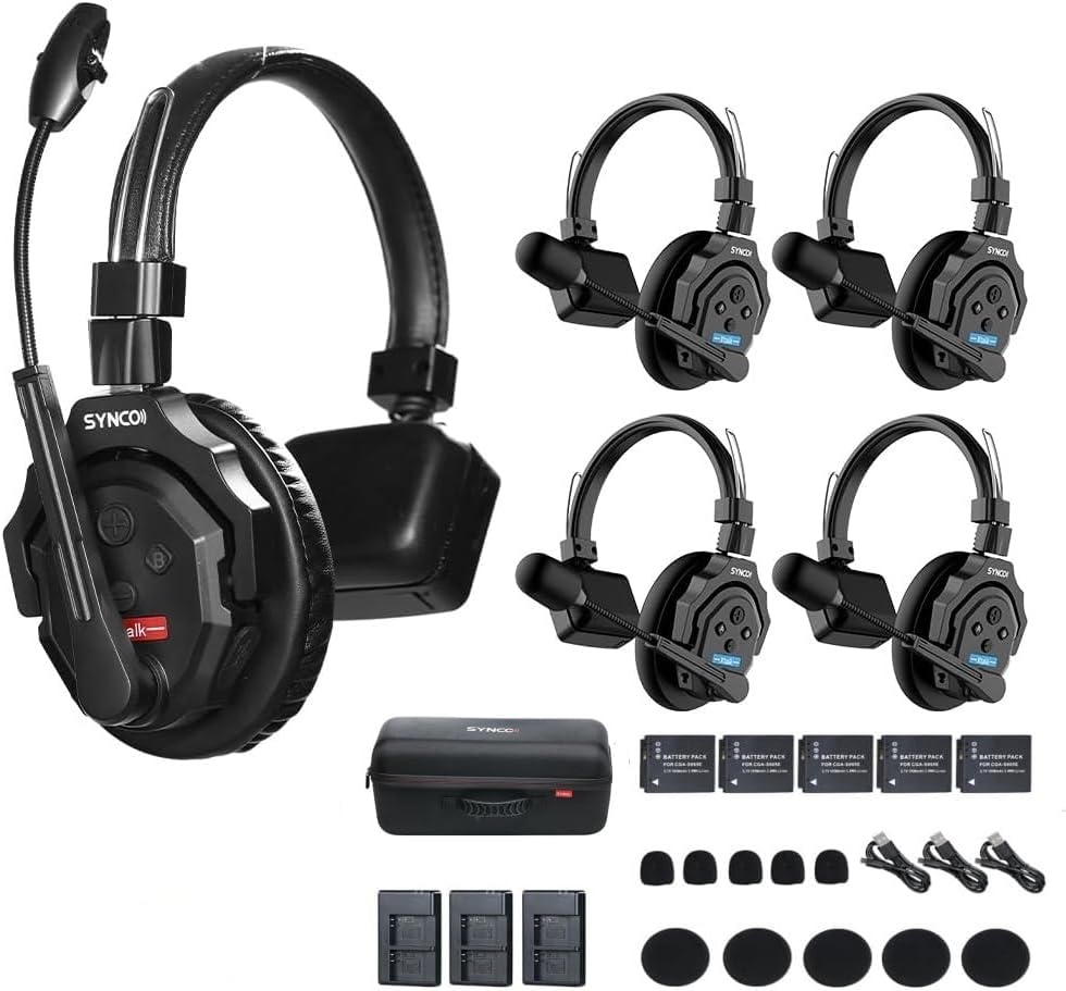 SYNCO XTALK X5 Wireless Headset Intercom System 2.4GHz Full Duplex 400 Meter Noise Cancellation Communication System for 5 Persons Live Streaming Movie Shoot Team Communication