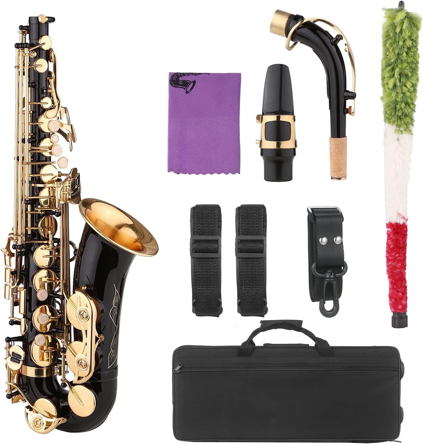 Saxophone Black E flat Brass Alto Saxophone with Mouthpiece for Beginner Intermediate Student Player and Carrying Case