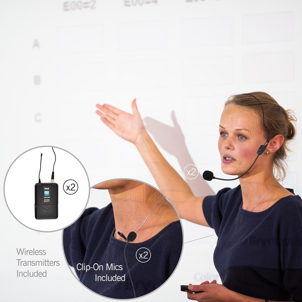 Pyle Upgraded Wireless Microphone System - 4-Channel, Includes (2) Handheld Mics, (2) Beltpack, (2) Lavalier Mics & (2) Headset Mics-PDWM4350U.5