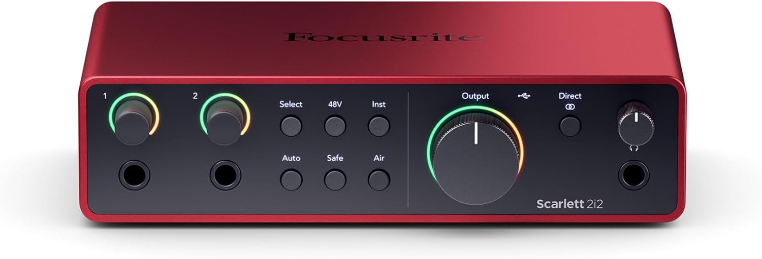 Focusrite Scarlett 2i2 Studio 4th Gen USB Audio Interface - Professional Recording Solution with High-Performance Preamps Bundle with Pop Filter, Microphone Stand, and Shock Mount (4 Items)