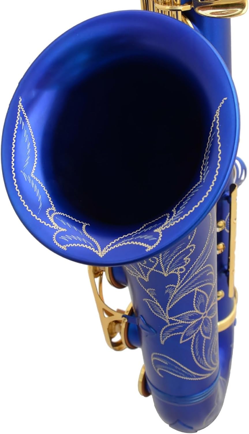 Saxophone Hand-Carved Matte Blue Lacquer Tenor Saxophone with Gold Key - Ideal Woodwind Instrument for Beginners