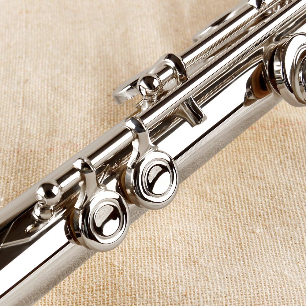 MoonAngel Silver Nickel Plated 17 Hole C Key Flute, Woodwind Instrument, Silver Color