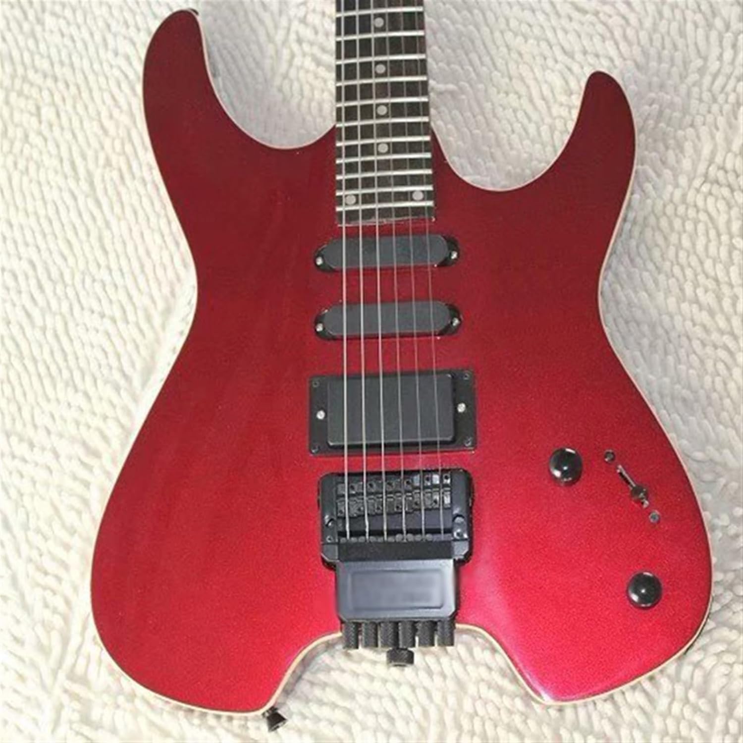 VENEKA Headless Electric Guitar 39 Inches Red Headless Electric Guitar with Rosewood Fretboard 24 Frets