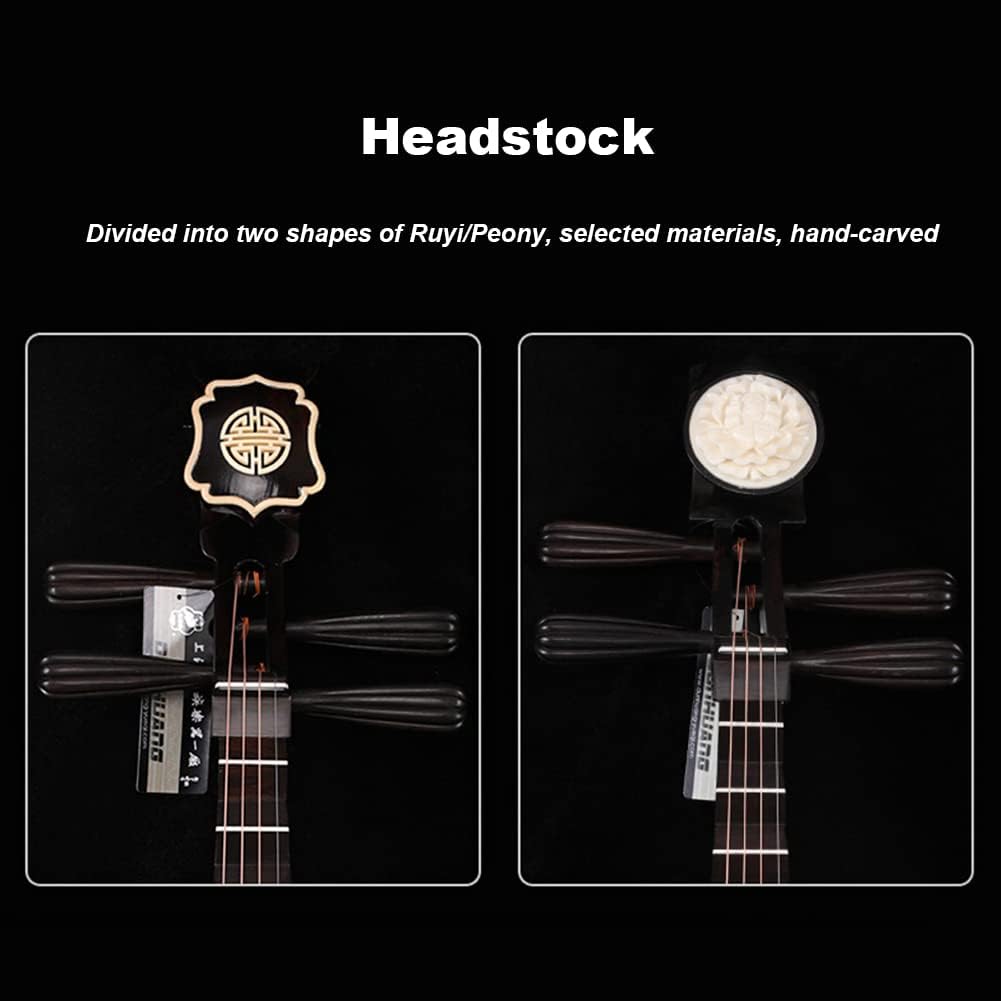Iron Pear Wood Pipa, Ruyi/Peony Head Optional, Including Storage Bag, Traditional Stringed Musical Instrument with Beautiful Meaning,A