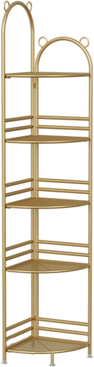 Industrial Bookshelf,Corner Bookcase,Multi-Layer Storage Rack,inch Tall Corner Shelf, Suitable for Small Space, Office(Gold, Green, White)(White,5tier) (Gold 5tier)