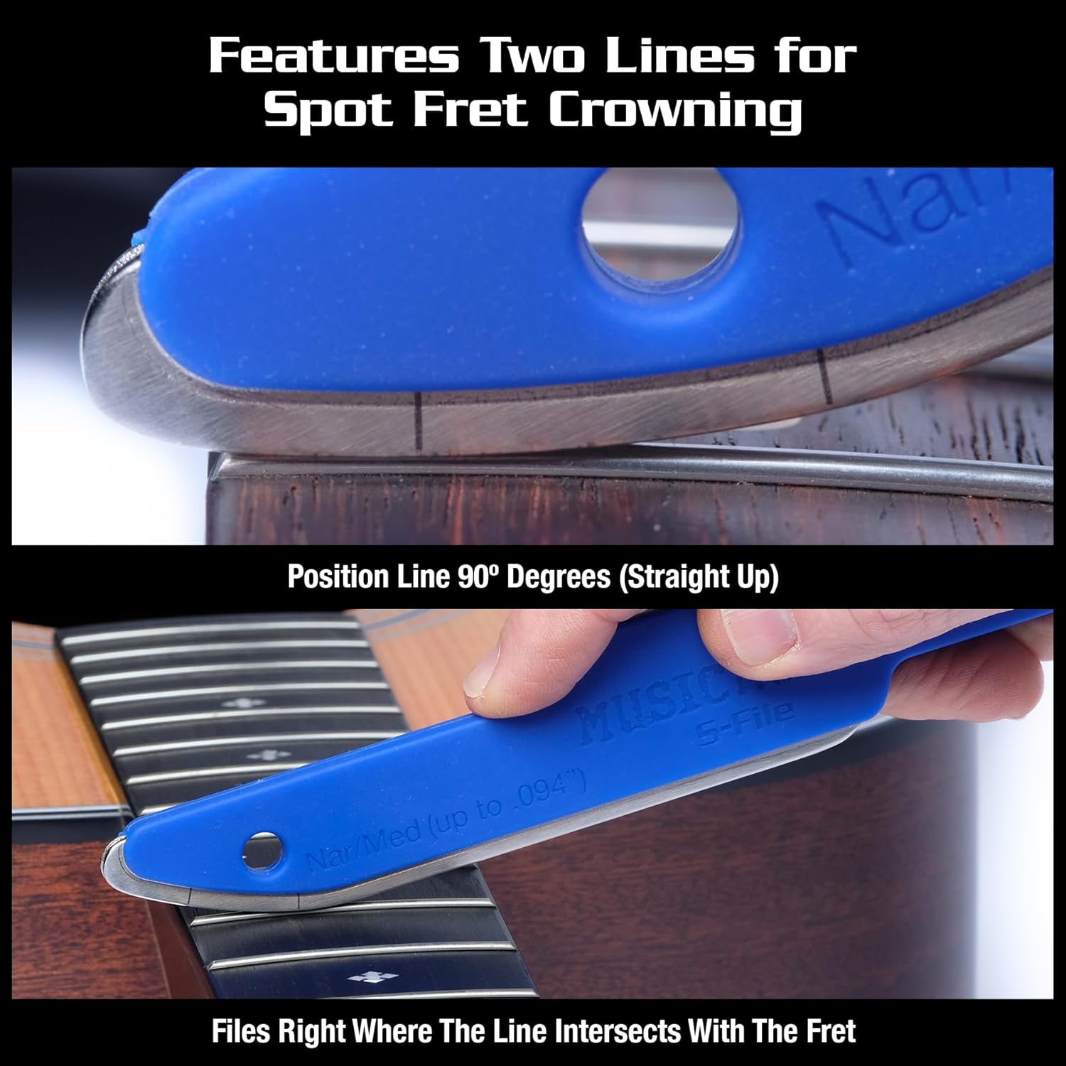 MusicNomad MN850 Diamond Coated, Safe Zone Guitar Fret Crowning File & Luthier Tool (S-File)