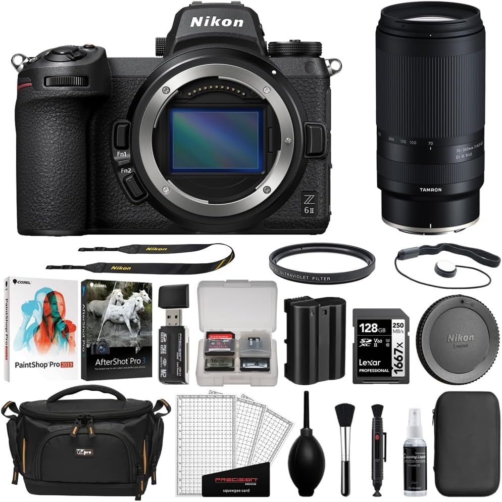 Nikon Z 6II Mirrorless Digital Camera | Body Bundle with Tamron 70-300mm f/4.5-6.3 Di III RXD Lens + 128GB Memory Card + Corel Photo Bundle + Camera Bag + Cleaning Kit (13 Items)