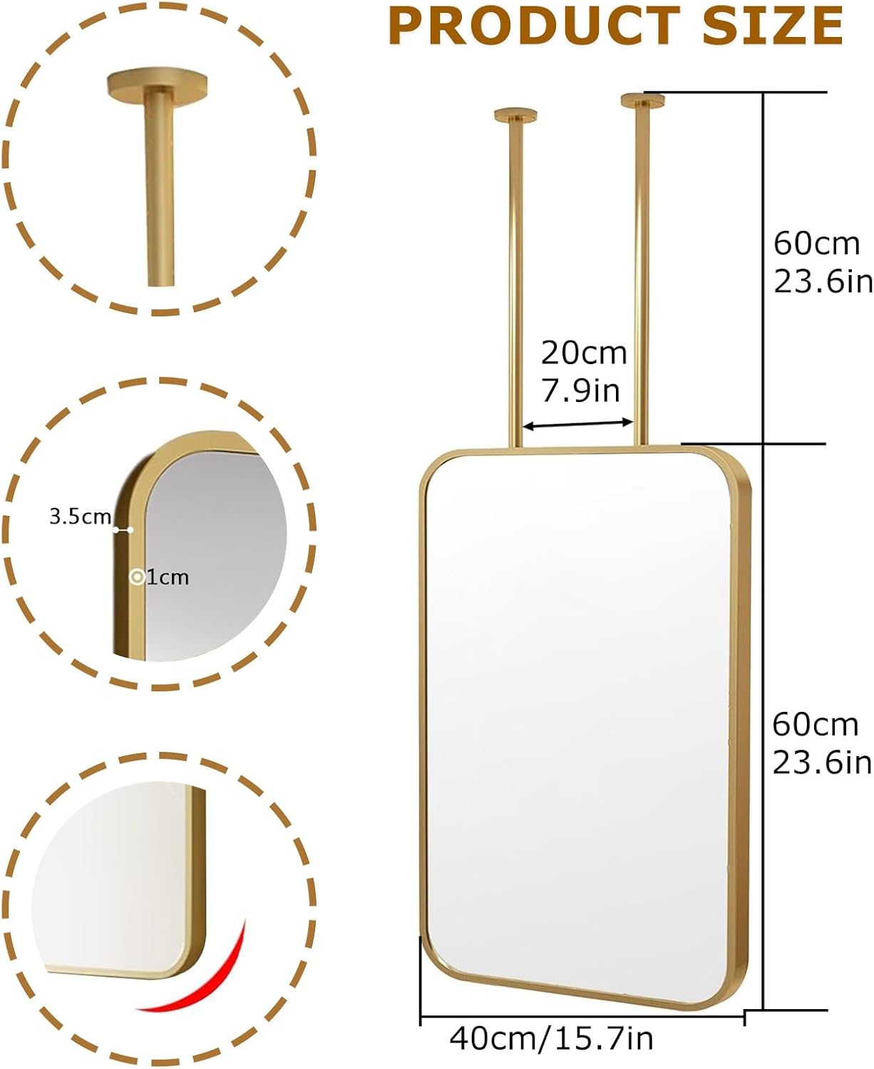 Ceiling Mounted Bathroom Mirror Mount Mirrors Square Mirror For Ceiling Hanging Rod Corner Mirror Wall Mount Pivot Big Decor Ceil Metal Pole Ceiling Suspended Mirror For Bedroom Entryway Bathrooms(Mir