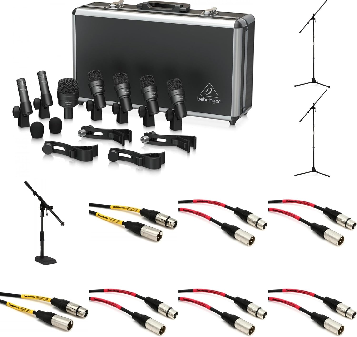 Behringer BC1200 7-Piece Drum Microphone Set with Adjustable Stands, XLR Cables, and Carrying Case for Snare, Bass Drum, Tom, and Cymbal Recording – Professional Mics for Studio and Live Performances