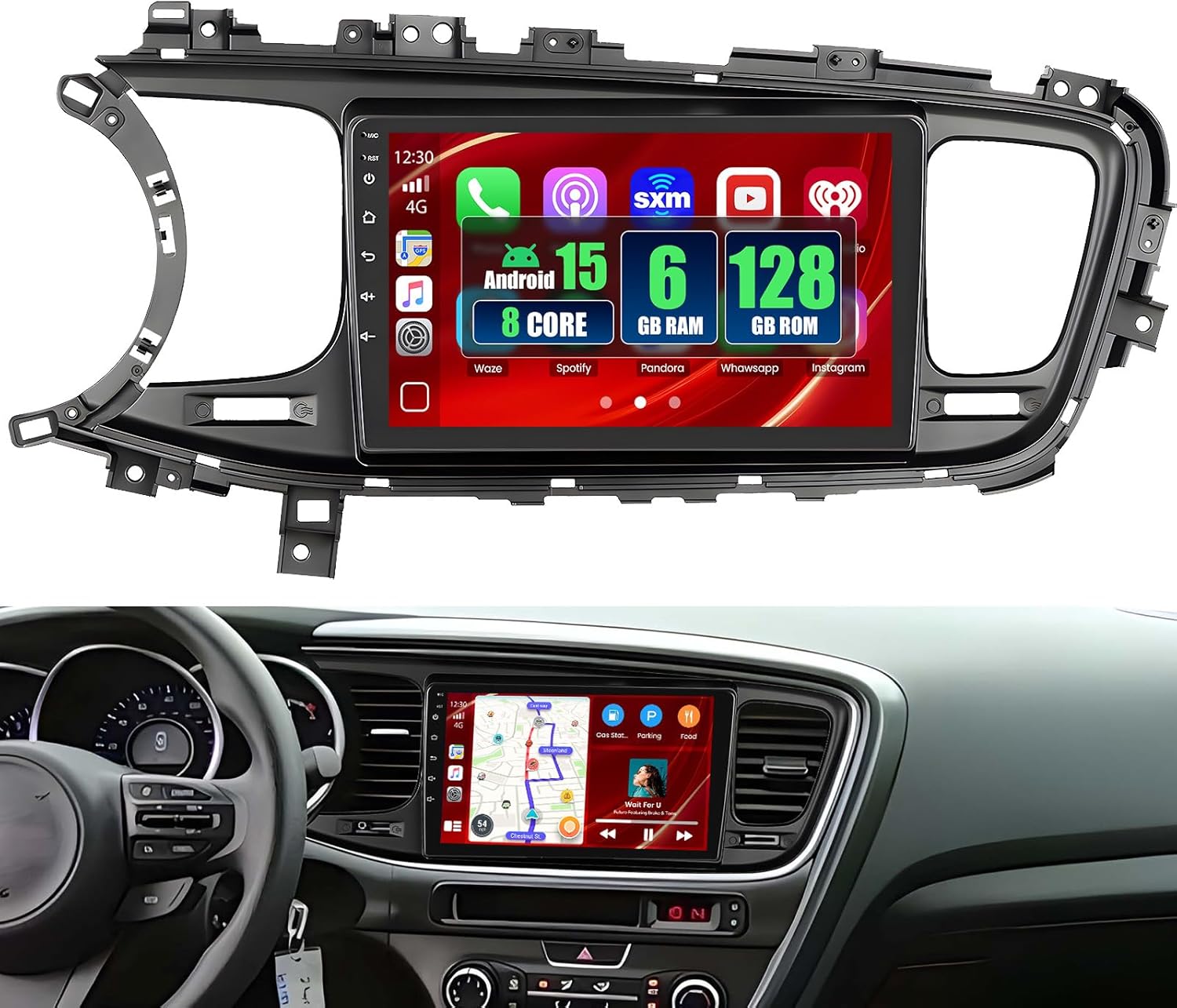 [8 Core 6+128GB] Android Car Stereo for Kia Optima K5 2013-2015 Wireless Carplay Android Auto, 9'' Touch Screen Car Radio GPS WiFi, Bluetooth SWC Mic Backup Camera Mirror Link