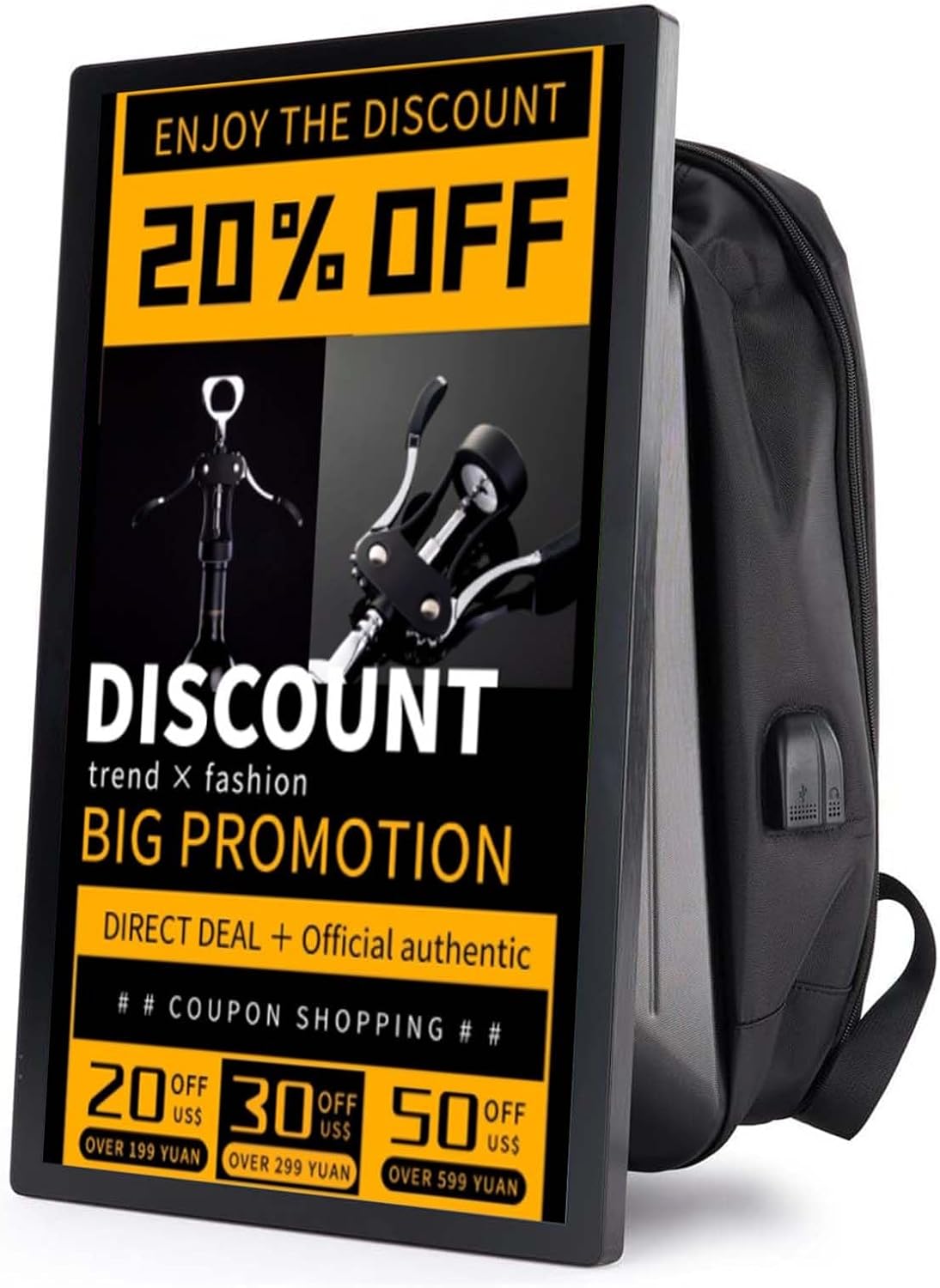 21.5 In Touch Advertising Digital Backpack with 2K LCD Backpack Screen Support Usb/App Remote Input Android 11 4G+32G