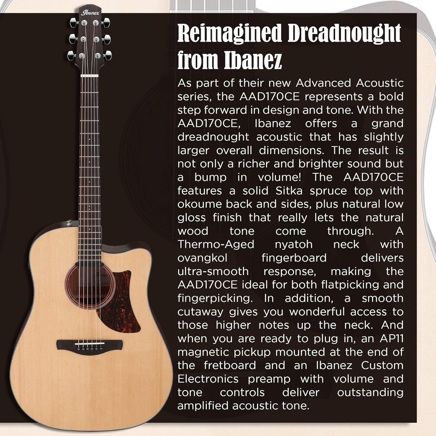 Ibanez Grand Dreadnought Acoustic Electric Guitar with Advanced Access Cutaway body