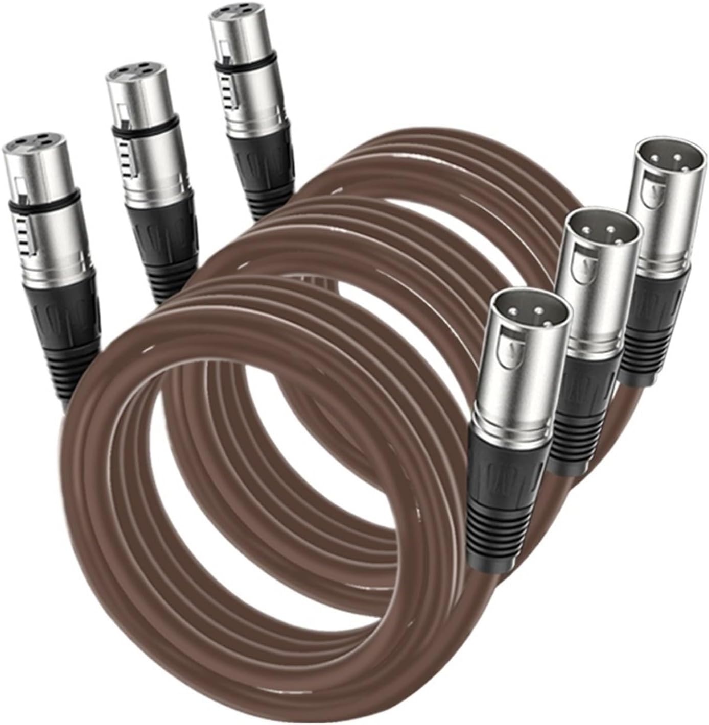 3Pin Male to Female XLR Cable 3Pack Audio Balanced Red Mic Cord Professional Interconnect Adapter AMP Cord for Studio Stage(Brown-Pack of 3,1m)