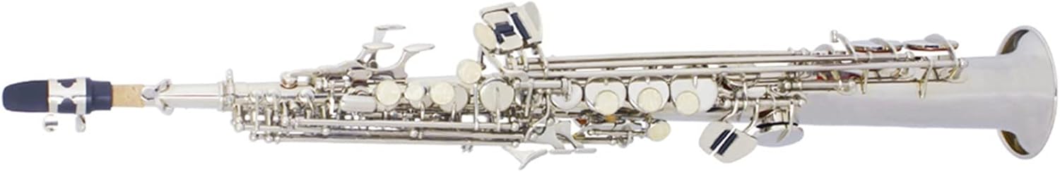 Bb Saxophone Straight Pipe Woodwind Instrument (Color : Silver)