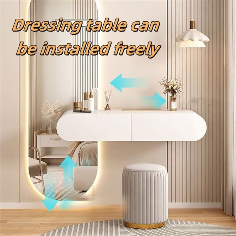 Floating Vanity Makeup Table with Drawers, Wall Mounted Makeup Vanity, Floating Desk, Space-Saving Corner Vanity Desk, Floating Dressing Table, Wall Vanity for Small Spaces,L