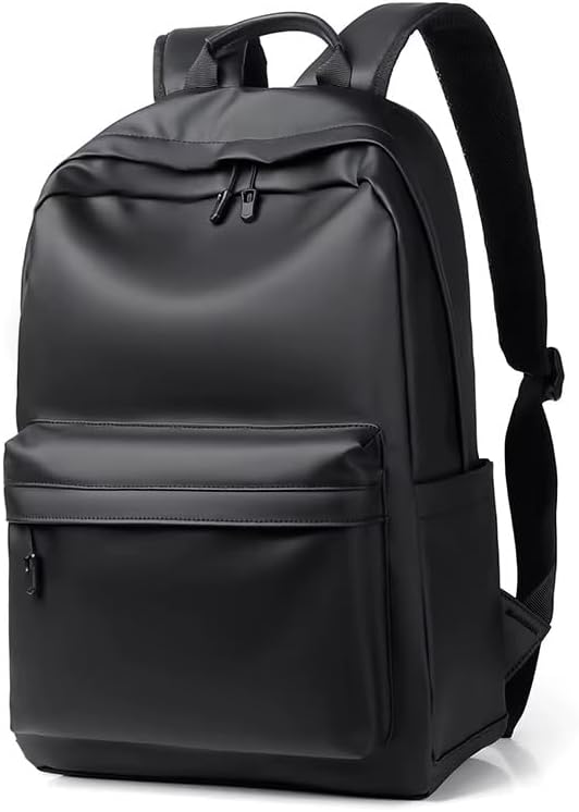 Multifunction Laptop Backpack, PU Leather, Hidden Compartment, Side Pockets, Black