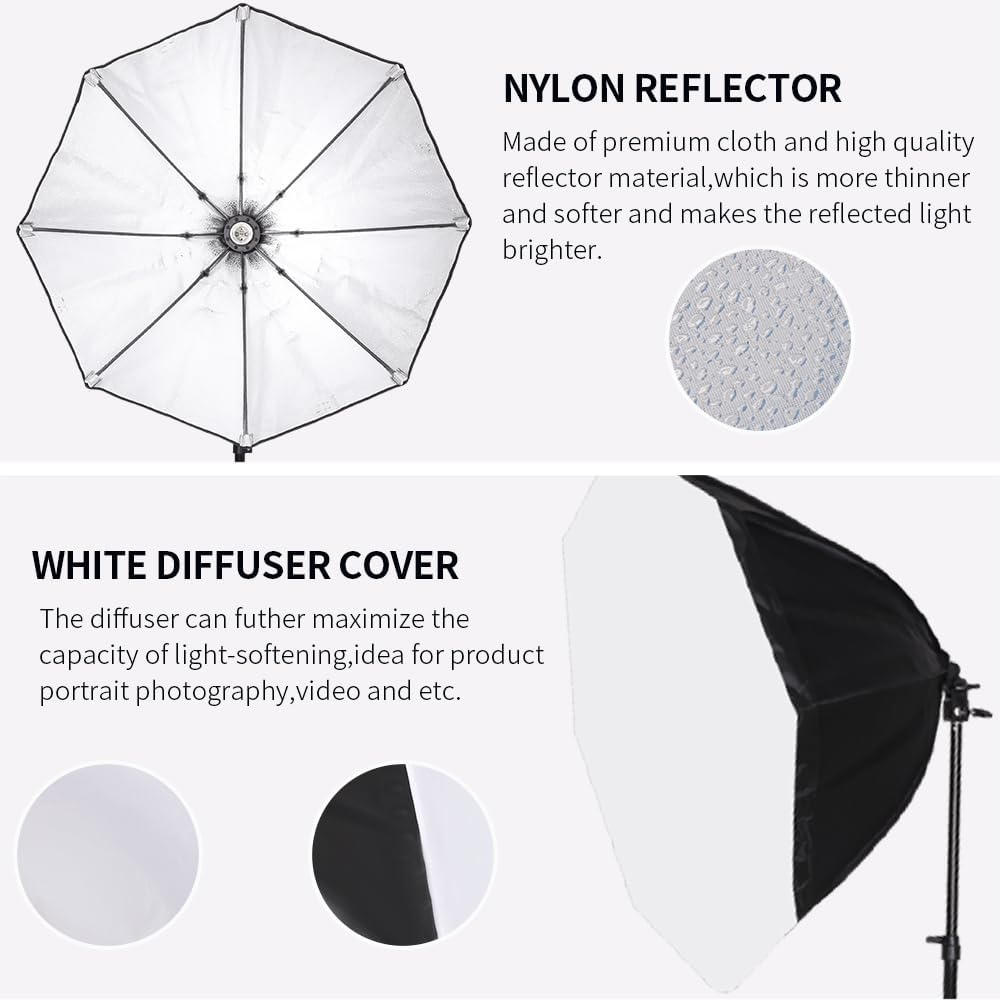 Octagonal Softbox Lighting Kit, Professional Continuous Photography Lighting 85W 3000-6500K LED Bulb Photo Studio Equipment Portrait Photography, Video Recording, Live Streaming Fill Light