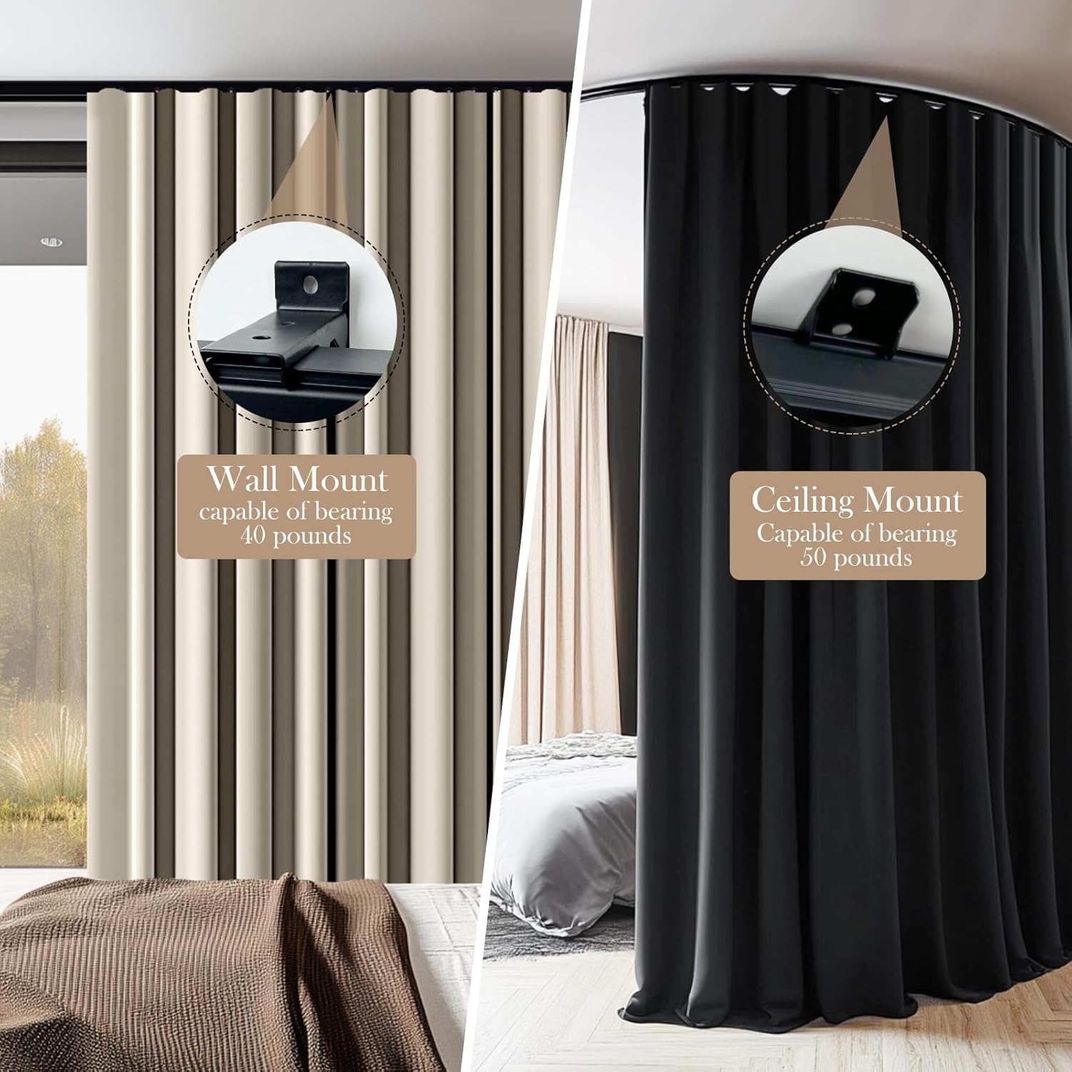 Flexible Ceiling Curtain Tracks, Ceilings Track for Curtains, Aluminum Curtains Track Ceilings Mount,Wall Mount Curtain Rail, Ceiling Curtain Rod, Sliding Curtain Tracks with Clips (Black 21FT)