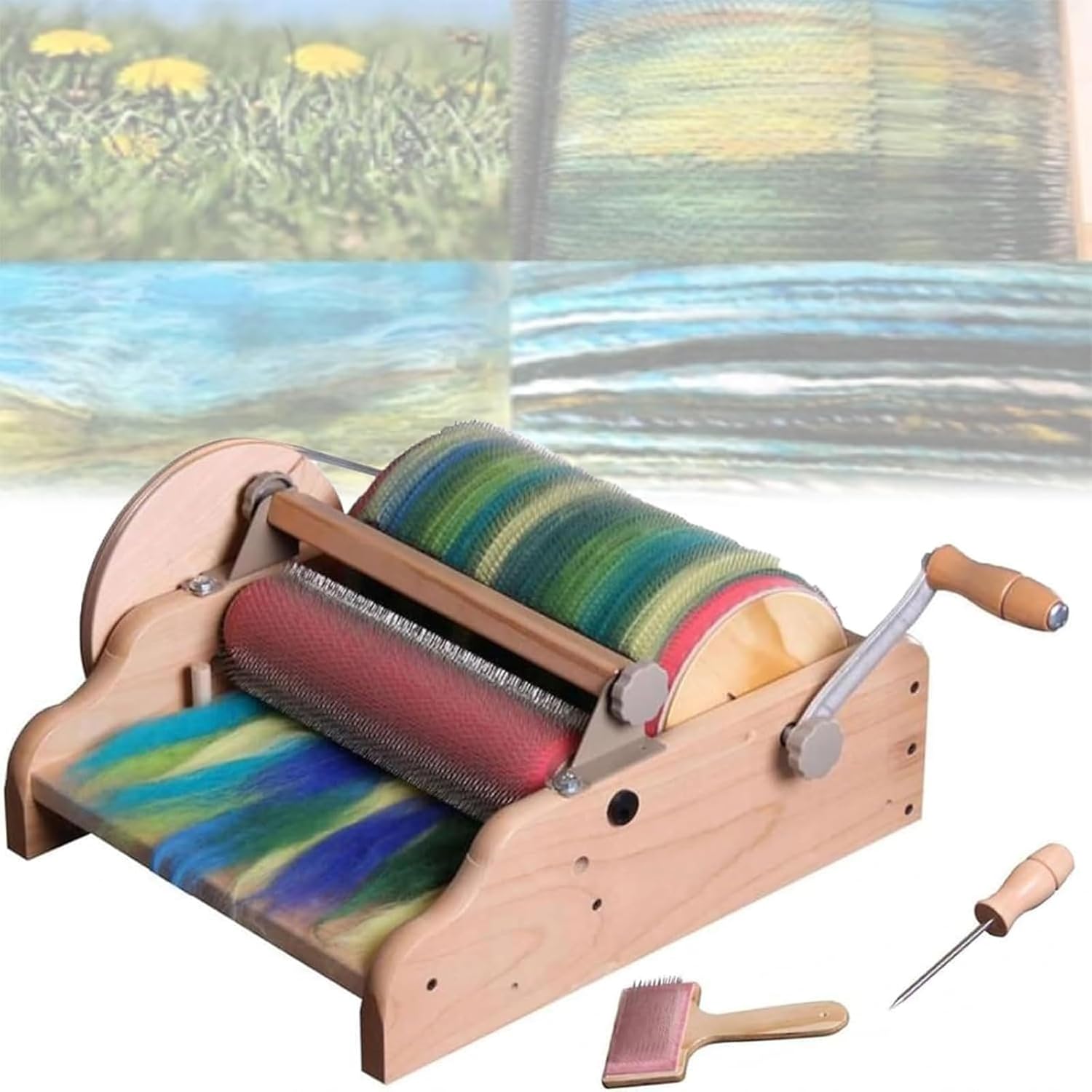 TsoLay Manual Wool Combing Machine, DIY Manual Wool Felt Machine with Cleaning Brush and Awl, Tooth Pitch Can Be Set, Drum Diameter 315mm, for DIY Craft, Handmade Enthusiasts