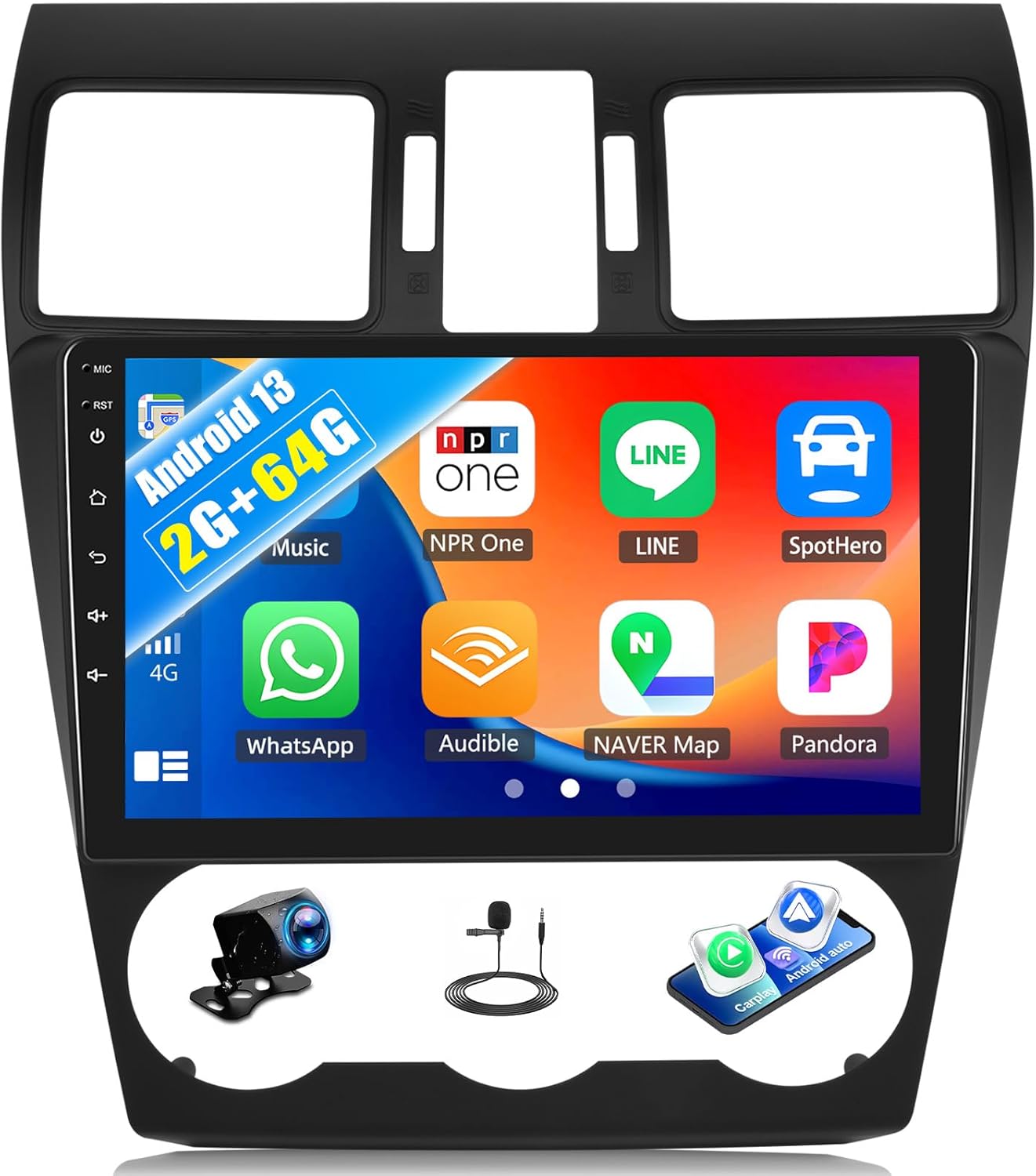 2G+64G Android Car Radio for Subaru Forester 2013 2014 Navi with Carplay Android Auto Mirror Link 9 Inch Touchscreen Car Radio Bluetooth FM GPS Navigation WiFi 28UI Backup Camera MIC