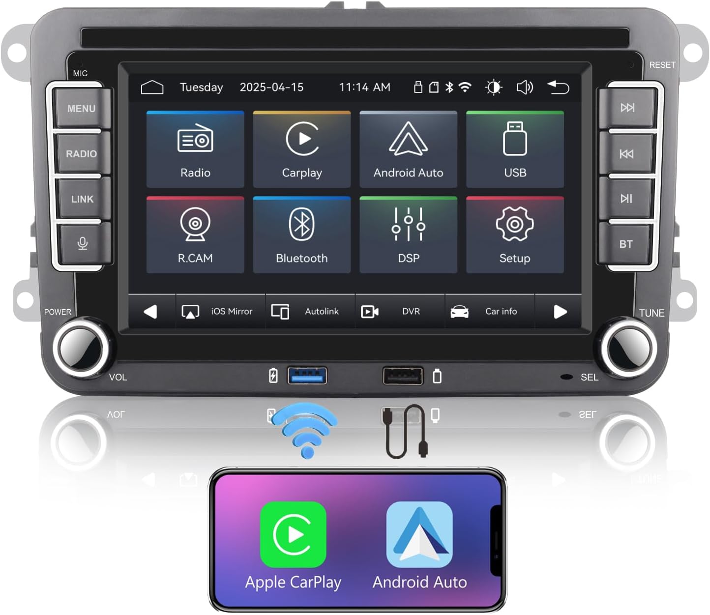 Fast Boot Linux Car Stereo | Bluetooth/Wireless CarPlay/Android Auto/FM/AM/RDS/USB | 100W DSP | Applicable to Golf 5 6 Passat Caddy EOS T5 CC Polo