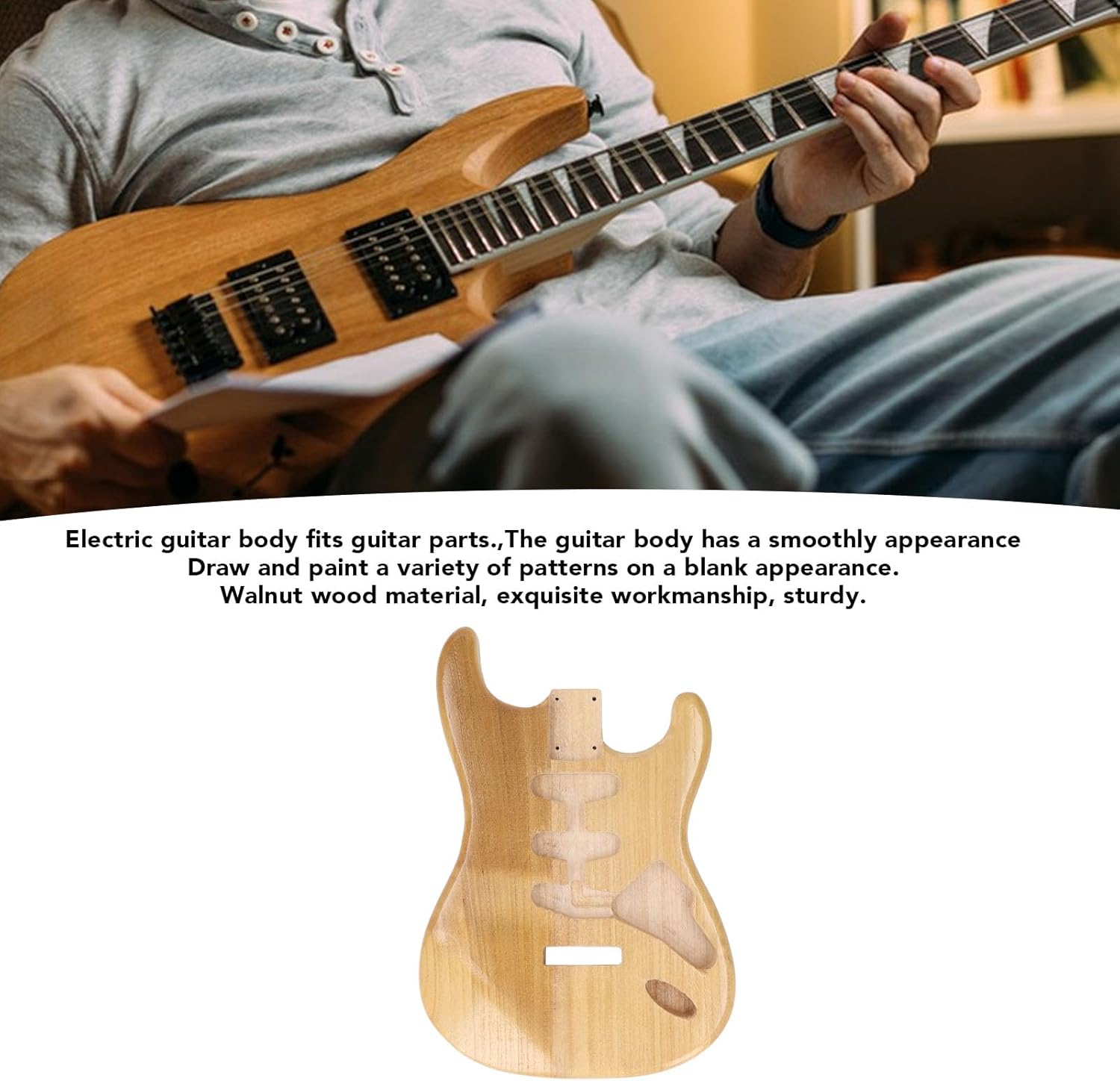 Electric Guitar Body Walnut Wood Guitar Barrels with Triple Single Pickup Hole, Unfinished Blank Guitar Bodies for Bass Guitars