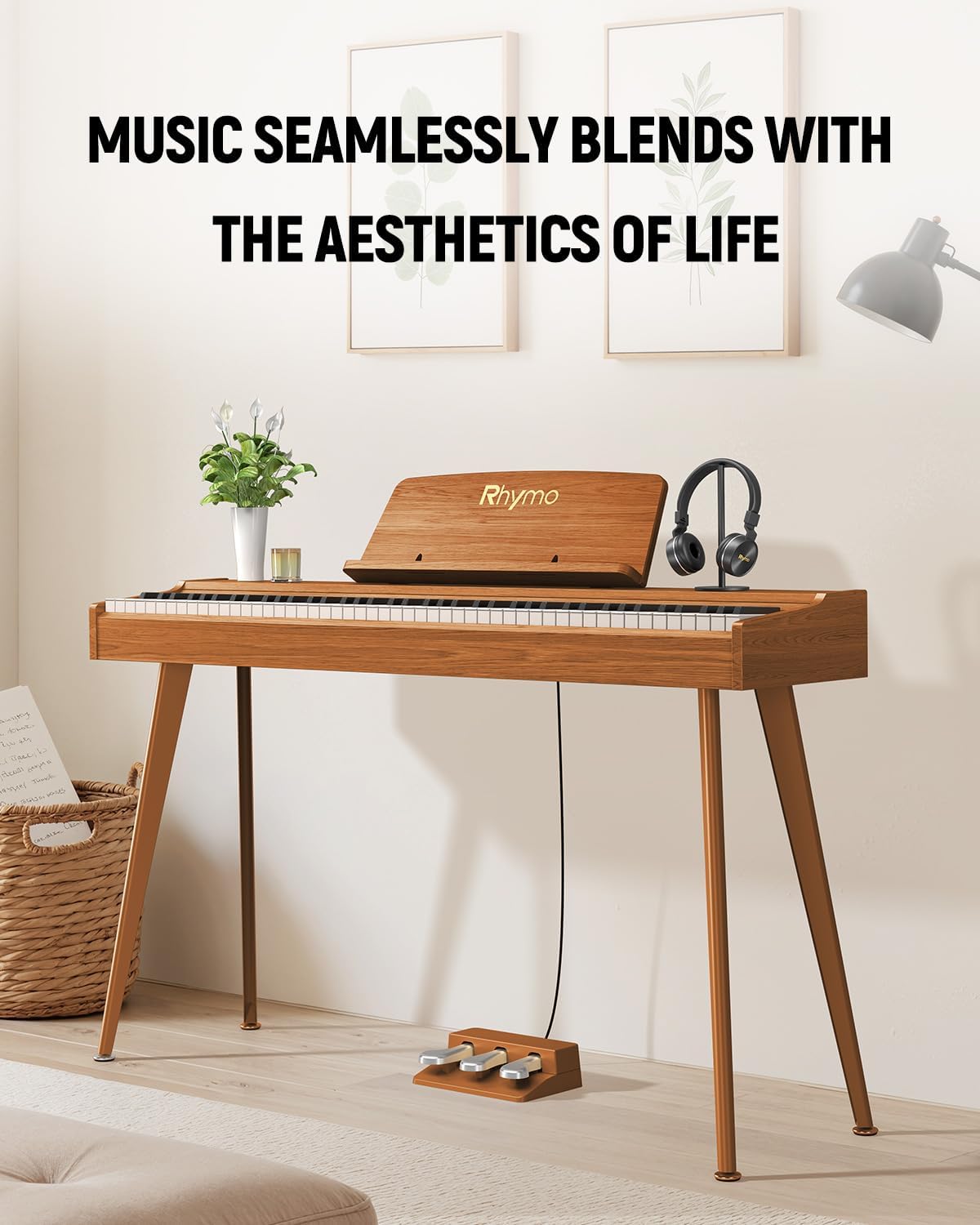 Rhymo Digital Piano 88 Key Weighted Keyboard with Stand,Progressive Hammer Action Electronic Piano,Beginner Keyboard Piano,Full Keyboard Piano with Triple Pedal,Sheet Music Stand,Usb-Midi (Modern)