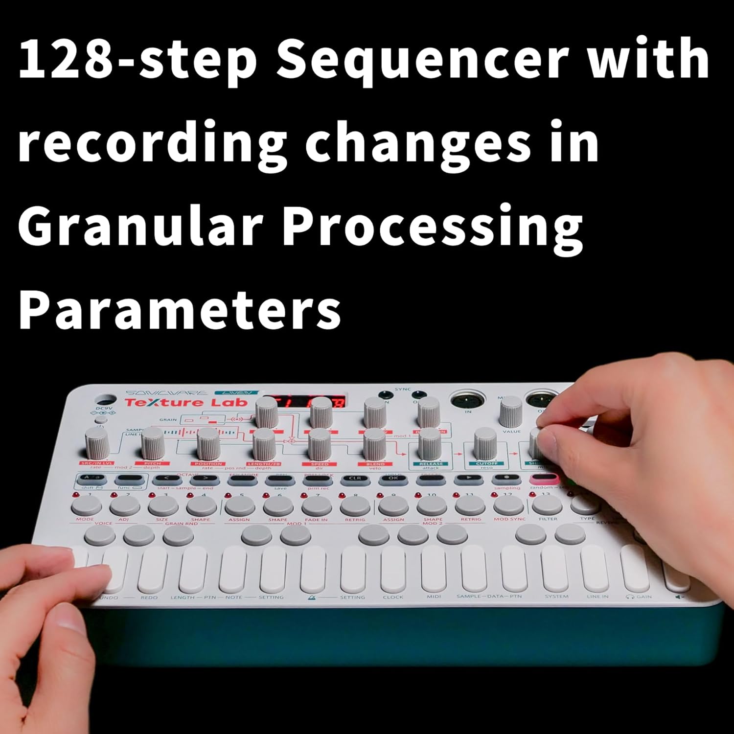 Sonicware LIVEN Texture Lab [Granular Synthesizer/Effects Processor] 4 voices - up to 64 grains, 6 Shimmer reverbs, 128-step sequencer with parameter locking, Battery-powered, Built-in speaker