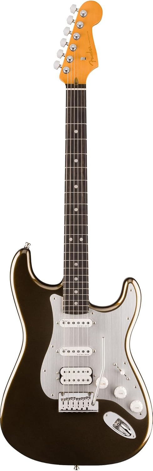 Fender American Ultra II Stratocaster HSS - Texas Tea Bundle with Case, Strap, Cable, Hat, and Guitar Cleaning Kit