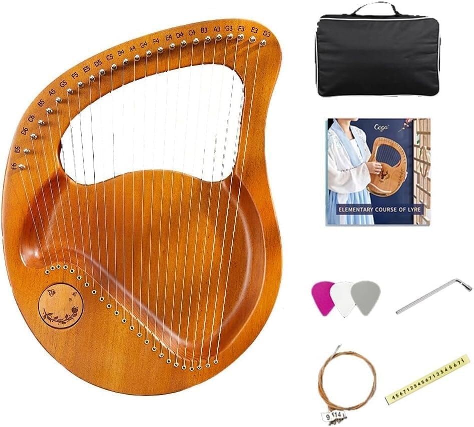 21/24 String Lyar, Thumb Harp, Mango Shape, Veneer Mahogany Xylophone Body, Beginners Niche Instrument(Color:Natural_24 Strings)(Natural-24 Strings)