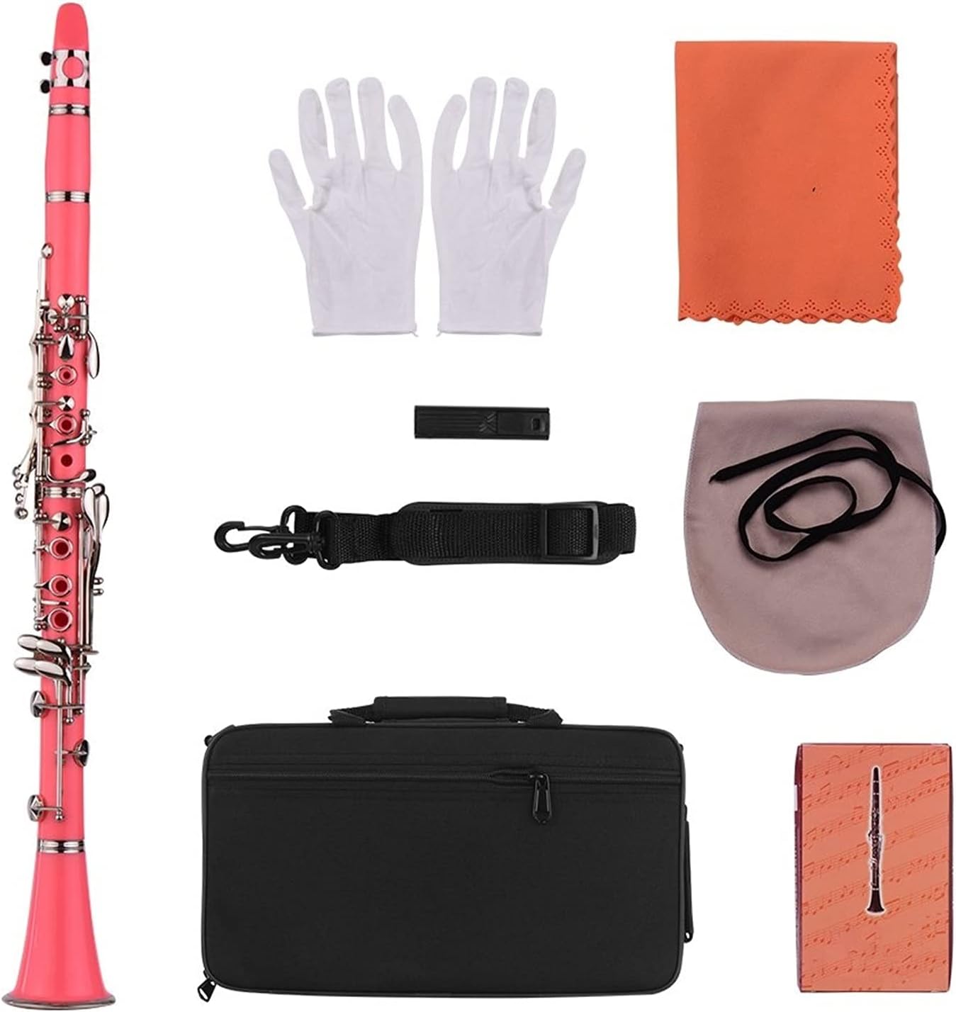 Standard Clarinet ABS 17-Key Clarinet Bb Flat Belt Suitcase Gloves Cleaning Cloth Reed Box 10 Pieces Reed Woodwind Instrument Beginner Clarinet (Color : Pink)