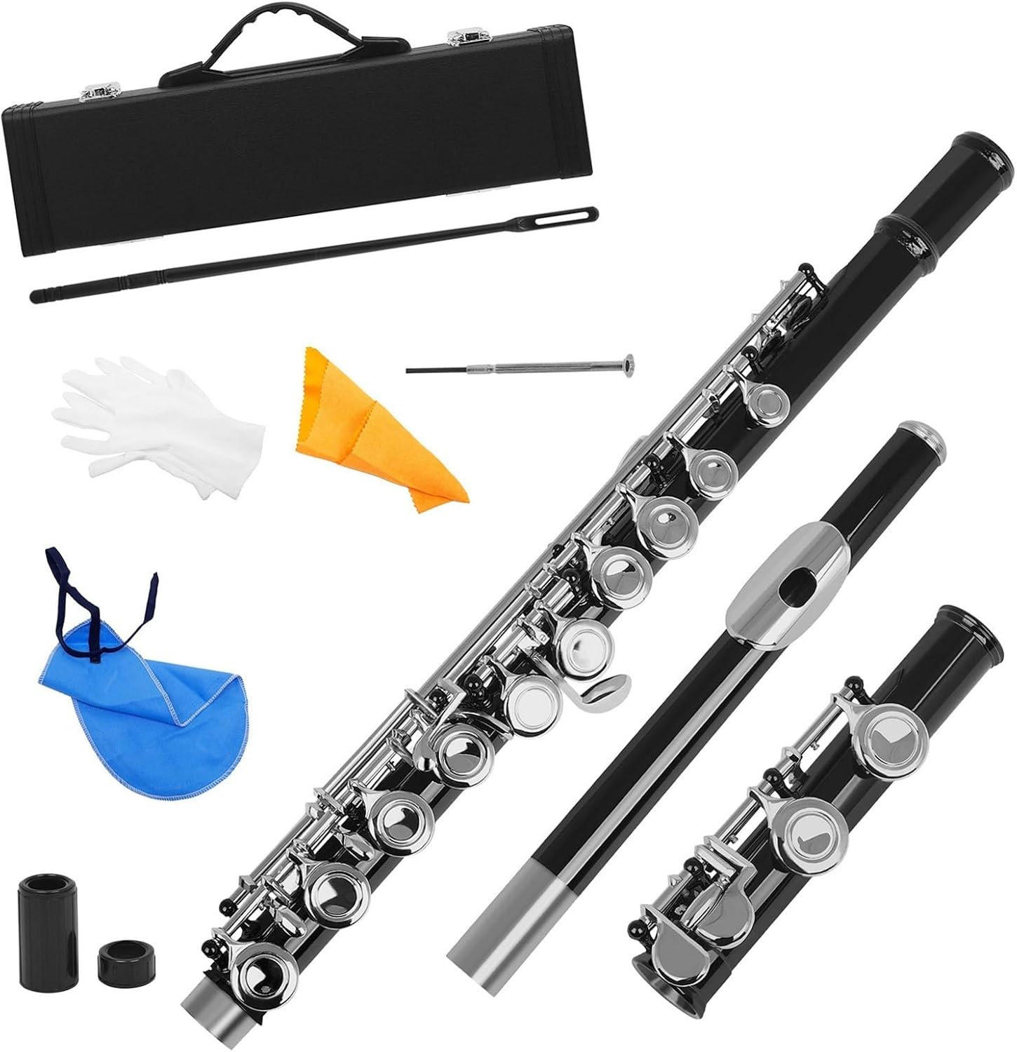 Flute Flute Nickel-Plated Brass 16 Hole C Key Woodwind Instrument with Padded Case Flutes Musical Instruments (Color : Pink)