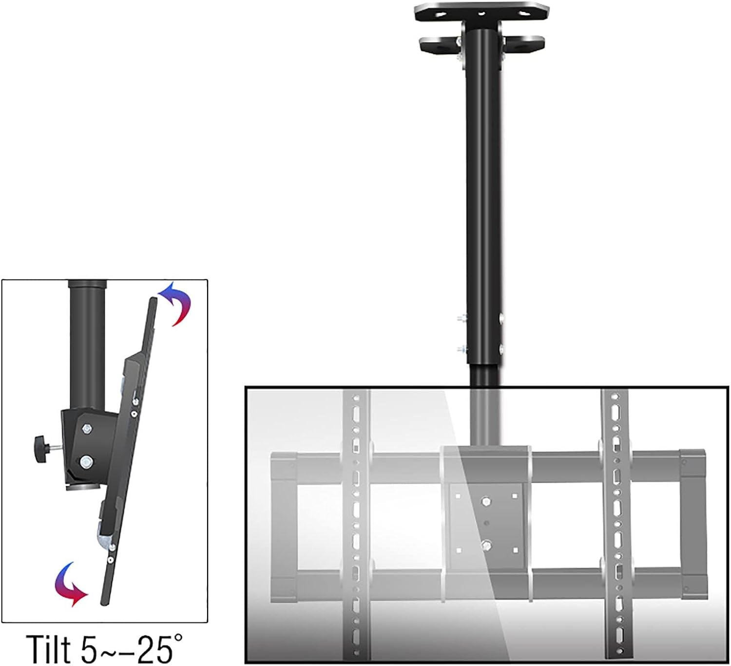 TV Stand,tv Wall Mount Ceiling TV Mount Bracket, 108-158cm Height Adjustable TV Mount, Fits 39-90 Inch TVs, Holds Up to 175lb